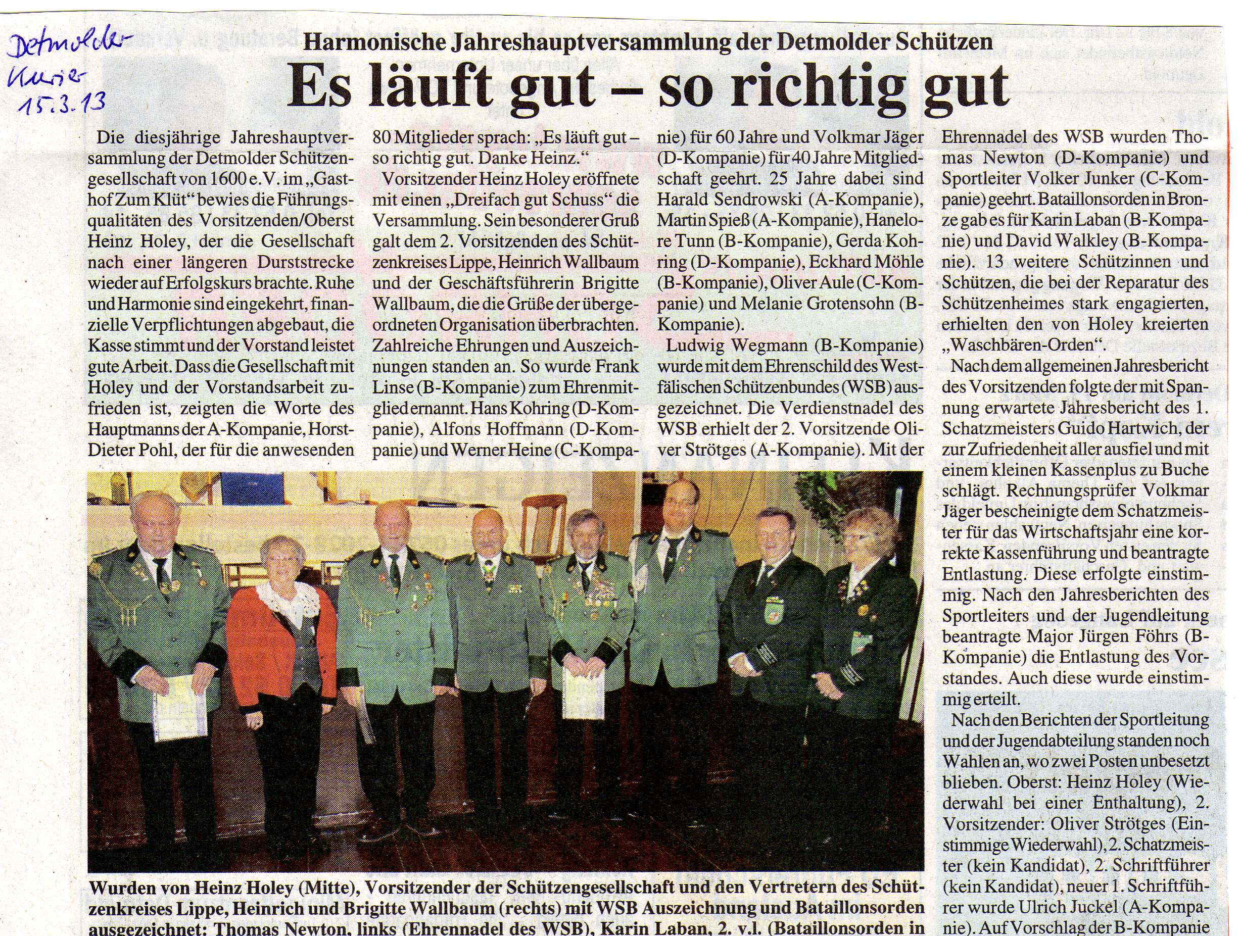 Schützenkreis Lippe im Westfälischen Schützenbund von 1861 e.V. -  Presseberichte 2013